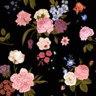 Seamless vector vintage pattern with Victorian bouquet N12