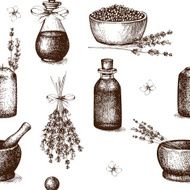 Seamless pattern with ink hand drawn lavender sketch