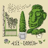Set of hand drawn garden plants decorative bush colored