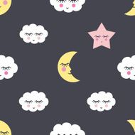 pattern with night star clouds and moon
