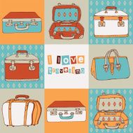 Travel seamless background Hand drawn Suitcases vintage pattern N2
