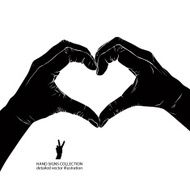 Hands in heart form detailed black and white vector