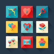 Set of Valentine&#039;s and Wedding icons in flat design style