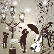 Wedding elegant background with cute couple street light and violin