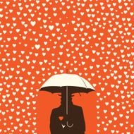 Men&nbsp;under umbrella hearts shapes rainy background for Valentines Day