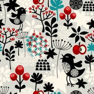 Floral seamless pattern with cute birds flowers