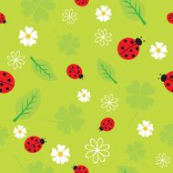 Seamless pattern with flowers and ladybirds
