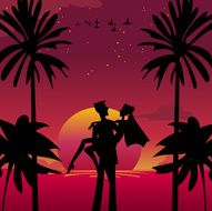 bride and bridegroom in romantic tropical night
