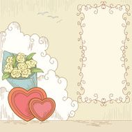 Abstract hearts shape with bouquet flowers and banner