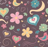 Cartoon seamless pattern with hearts and flowers