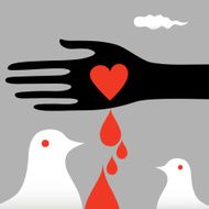 Hand bleeding and doves illustration