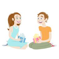 Happy couple with gifts in their hands
