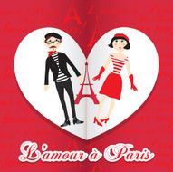Valentines greeting card with french couple