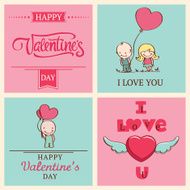 Happy Valentine&#039;s day cards with ornaments hearts boy and girl N2