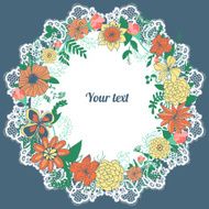 Abstract floral wreath and lacy napkin with place for text
