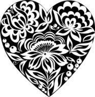 silhouette of the heart and flowers on it Black white