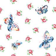 Vintage floral pattern with roses and butterflies N2