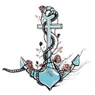 Romantic Old Anchor with Roses Black Ink N2
