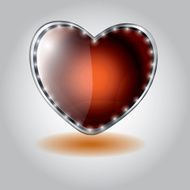 orange heart shaped glass button vector illustration on valentine`s day