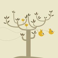 vector cute tree and birds background