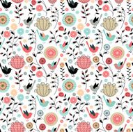 Seamless pattern Birds and flowers N6