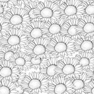 black and white seamless background with flowers N2