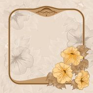 Retro frame with flowers on floral wallpaper background