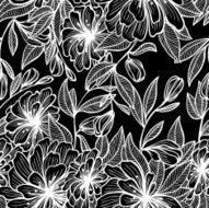 Monochrome seamless pattern of abstract flowers N24