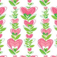 Plants with flowers in heart shape Seamless pattern