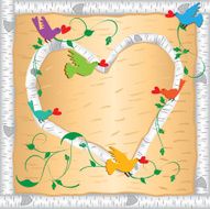 Wood Birch Heart with colorful Birds
