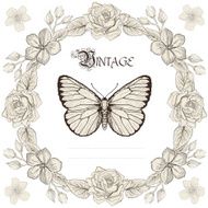 floral frame and butterfly engraving style N2