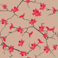Red flowers almond seamless vector pattern