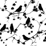 Bullfinches on the branch seamless vector pattern N2