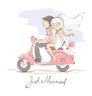 Newlyweds on a scooter