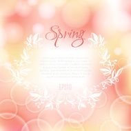 Romantic spring bokeh background with leaves wreath N2