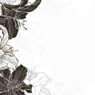 Floral monochrome frame with lilies N2