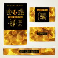 Wedding invitation cards template with abstract polygonal gold b N2