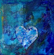 Blue abstract collage painting with heart