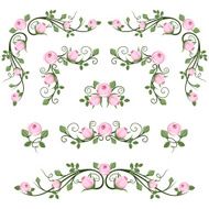 Vintage calligraphic vignettes with pink roses Vector illustration
