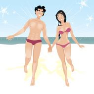 Couple running on beach