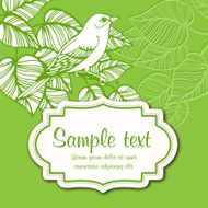 Vector watercolor spring illustration with bird and leaf N3