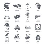 Film Genres Icons Black Set