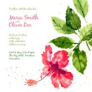 Vector background with red watercolor hibiscus N12