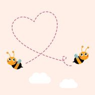 Flying retro bees making big love heart in the air