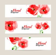 Banners with watercolor paint red poppy