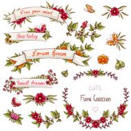 Romantic collection flowers wreaths laurels
