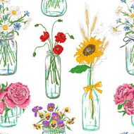 Seamless pattern of mason jars with flowers N2