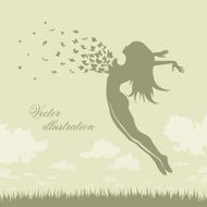 girl with butterflies in a jump