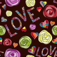 Colored art rose pattern Love seamless background