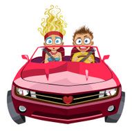 Boy and girl riding in a car at high speed